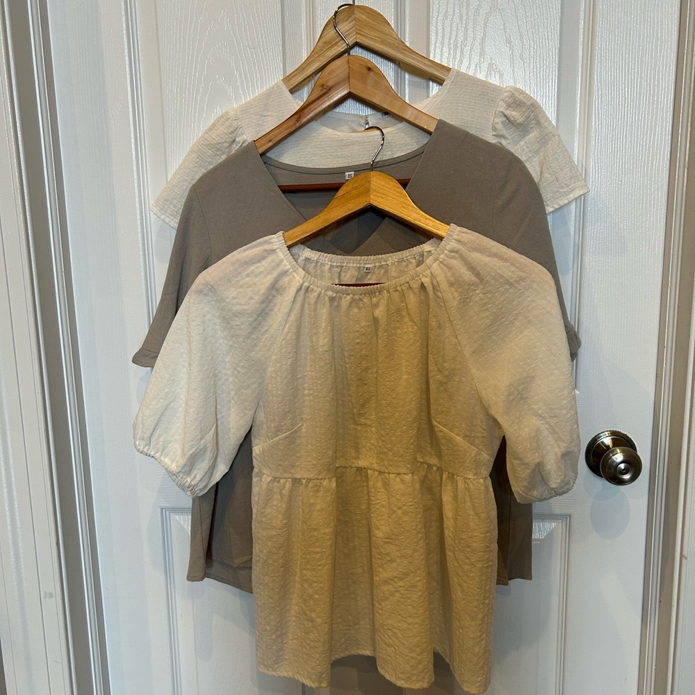 Petal Lush. Lot of 3 blouses. Elegant Cream Puff Sleeve Top
